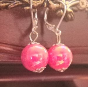 Hot Pink Pearl Bead earrings